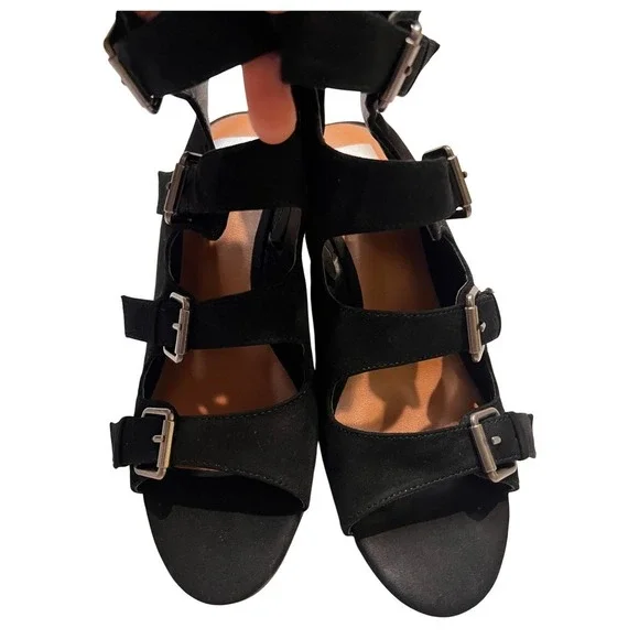 DV by Dolce Vita Black Faux Suede Wedge Buckle Gladiator Sandals - Size 7 - Picture 3 of 13